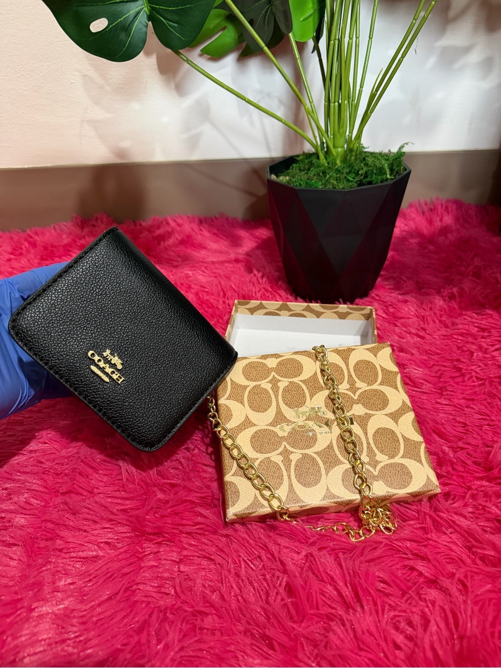 Coach Black Pebbled Leather Bifold Wallet with Gold Logo